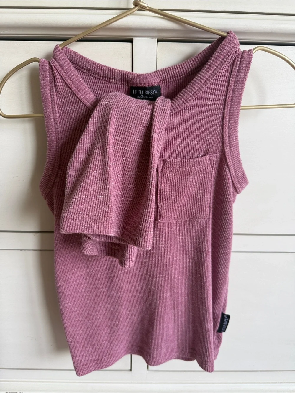 Little Bipsy Dusty Rose Ribbed Tank and Shorts with Chest Pocket